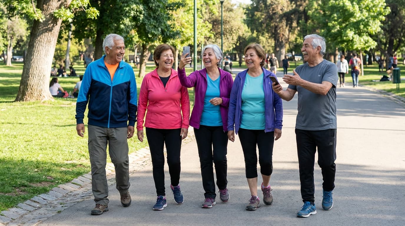 Grupo de personas mayores caminando