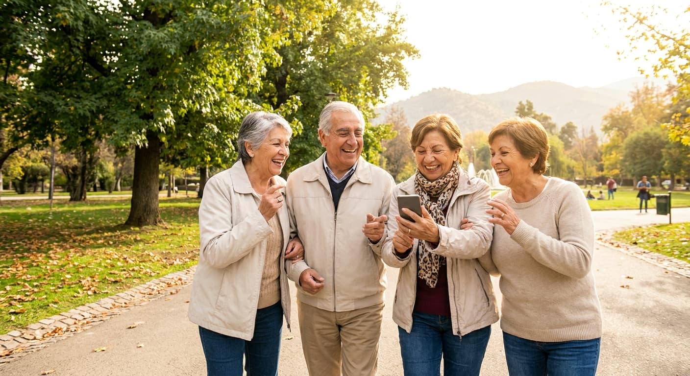 Grupo de adultos mayores caminando con Reactivate